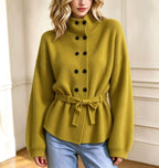 Women’s Double-Breasted Knit Coat – Elegant Long Sleeve Outerwear