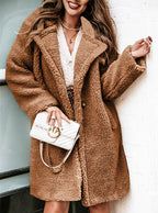 Women's Plush Top - Lapel Collar and Long Sleeves