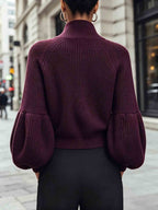 Women’s Zip-Up Puff-Sleeve Cardigan – Modern Cozy Layer