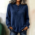 Women's Knitted Shirt - Stand Collar and Relaxed Fit