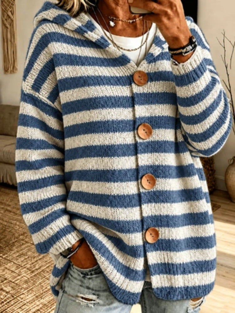 Striped Hooded Cardigan Jacket - Warm and Casual