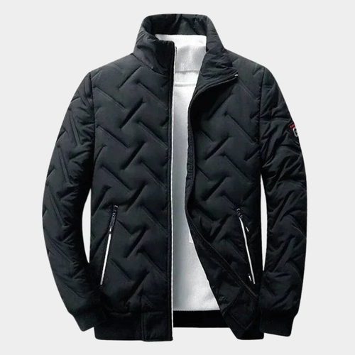 Chevron quilted bomber jacket featuring lightweight padding, perfect for stylish warmth and comfort in chilly weather. 1