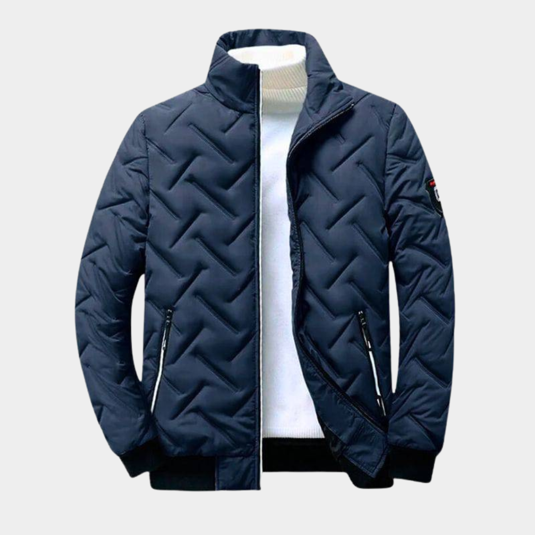Chevron quilted bomber jacket featuring lightweight padding, perfect for stylish warmth and comfort in chilly weather. 2