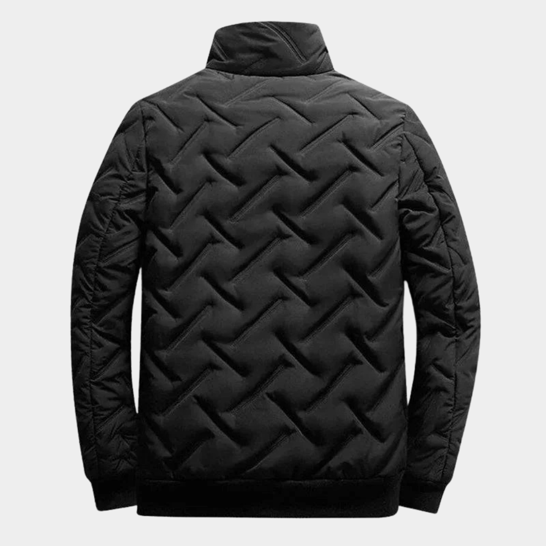 Chevron quilted bomber jacket featuring lightweight padding, perfect for stylish warmth and comfort in chilly weather. 4