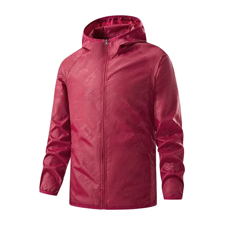 Lightweight packable water-repellent rain jacket featuring UPF protection, ideal for outdoor activities and travel, shown in a vibrant color with adjustable hood 3