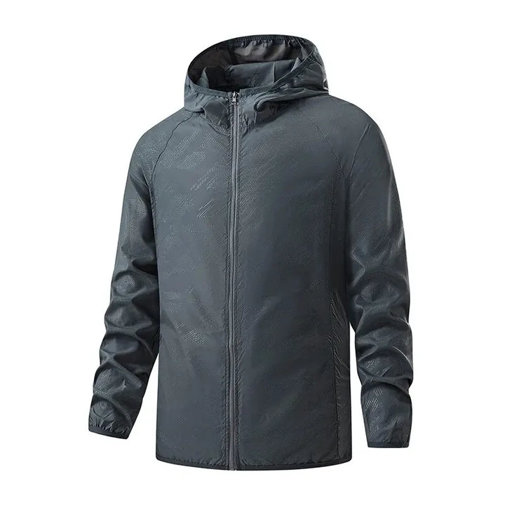 Lightweight packable water-repellent rain jacket featuring UPF protection, ideal for outdoor activities and travel, shown in a vibrant color with adjustable hood 4