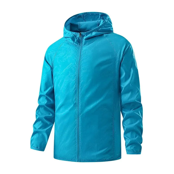 Lightweight packable water-repellent rain jacket featuring UPF protection, ideal for outdoor activities and travel, shown in a vibrant color with adjustable hood 5