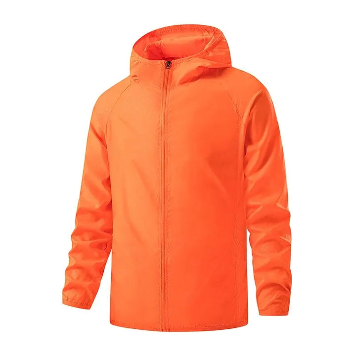 Lightweight packable water-repellent rain jacket featuring UPF protection, ideal for outdoor activities and travel, shown in a vibrant color with adjustable hood 6