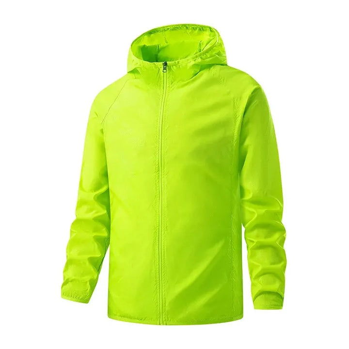 Lightweight packable water-repellent rain jacket featuring UPF protection, ideal for outdoor activities and travel, shown in a vibrant color with adjustable hood 7