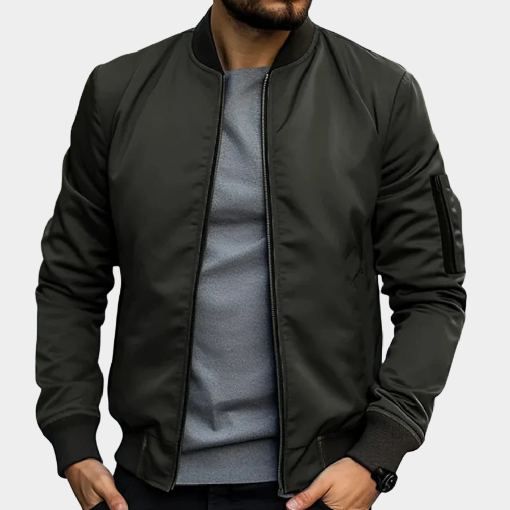 Lightweight zip-up bomber jacket for men featuring a streamlined fit, perfect for casual wear and versatile layering in any season. 2