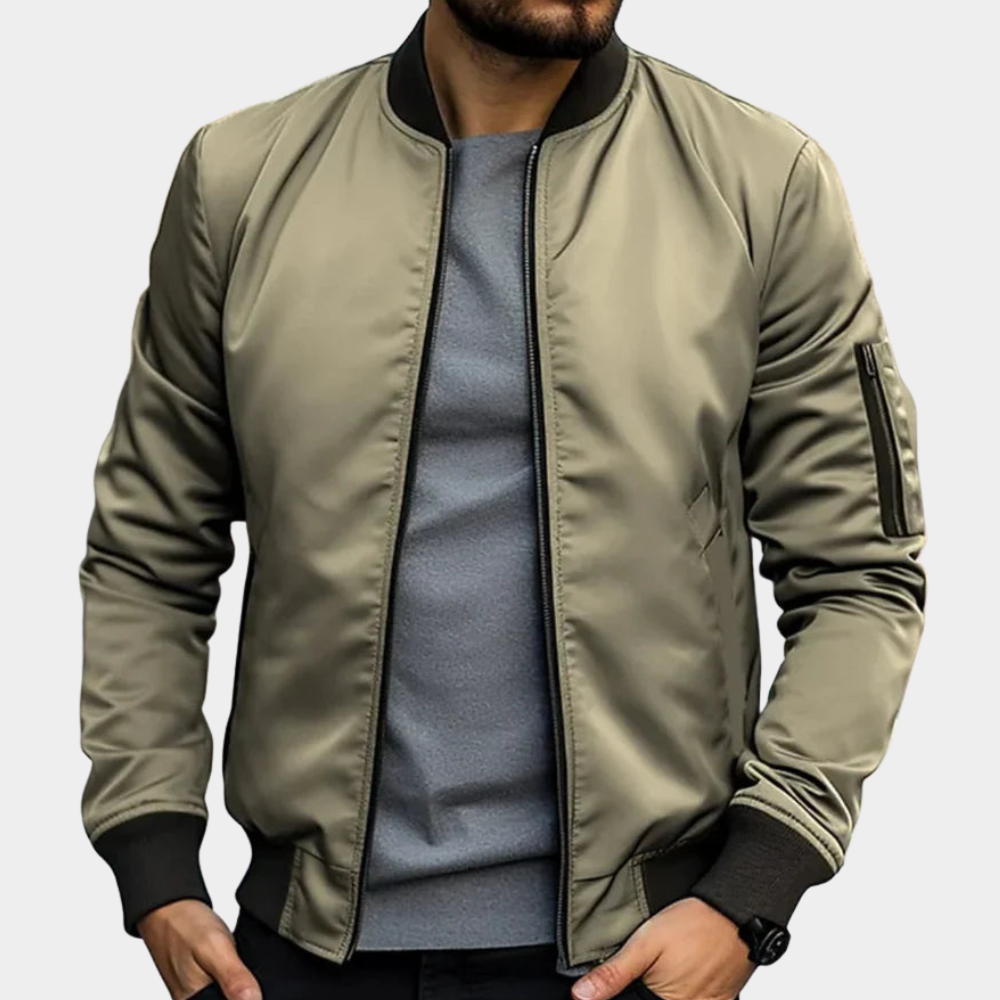 Lightweight zip-up bomber jacket for men featuring a streamlined fit, perfect for casual wear and versatile layering in any season. 4