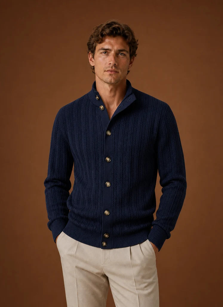 Men's Black Knit Button-Front Cardigan with Relaxed Fit 0