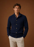 Men's Black Knit Button-Front Cardigan with Relaxed Fit 0