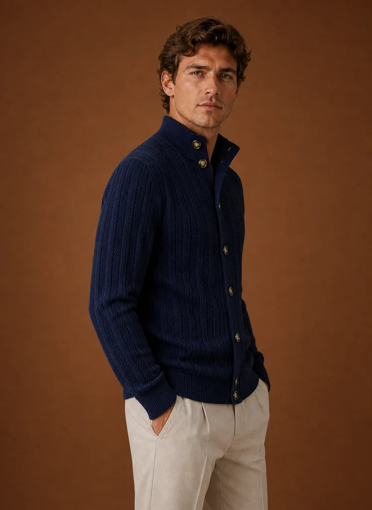 Men's Black Knit Button-Front Cardigan with Relaxed Fit 1