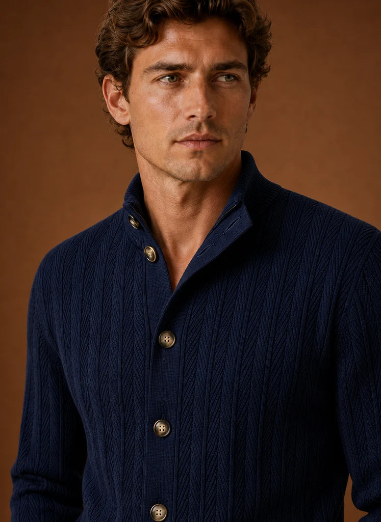 Men's Black Knit Button-Front Cardigan with Relaxed Fit 3
