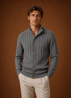 Men's Black Knit Button-Front Cardigan with Relaxed Fit 4