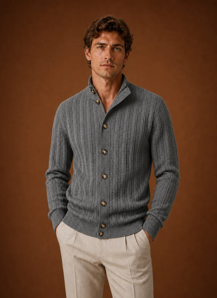 Men's Black Knit Button-Front Cardigan with Relaxed Fit 4