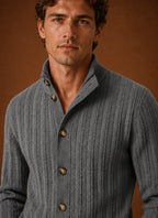 Men's Black Knit Button-Front Cardigan with Relaxed Fit 7