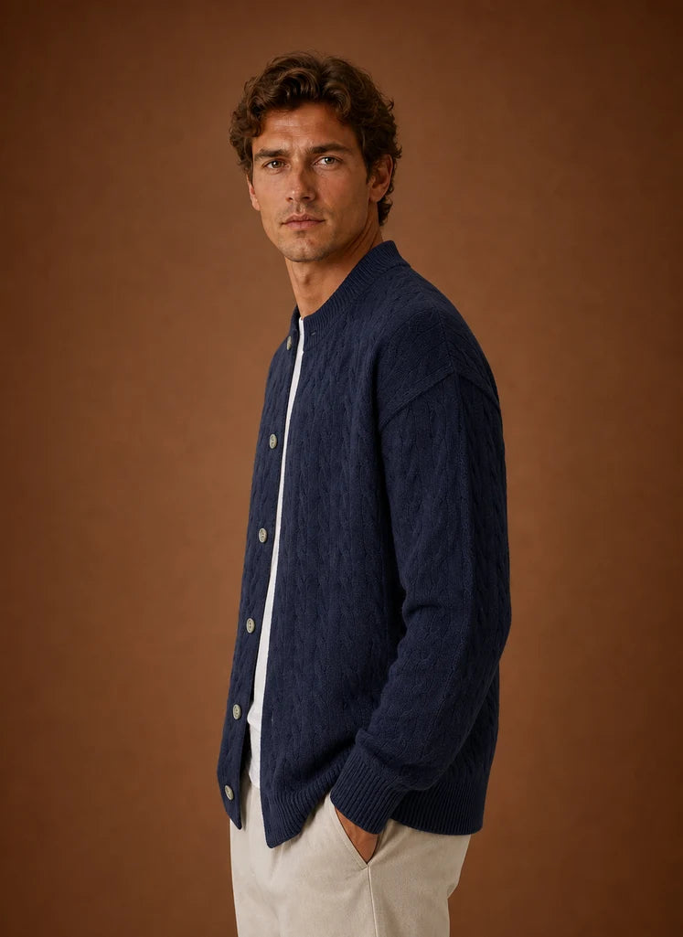 Men's Cable Knit Button-Front Cardigan Sweater for Everyday Wear 1
