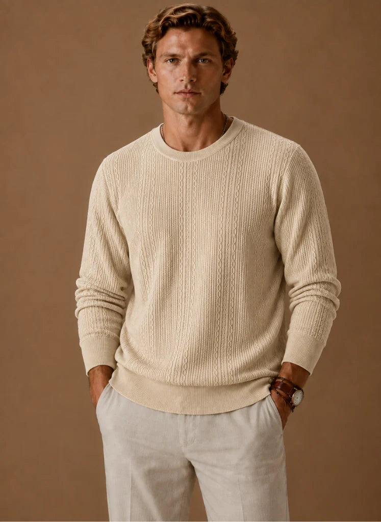 Men's Cable Knit Crew Neck Sweater for Casual Layering 2