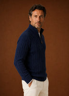 Men's Cable Knit Quarter-Zip Sweater for Casual and Smart-Casual Wear 1