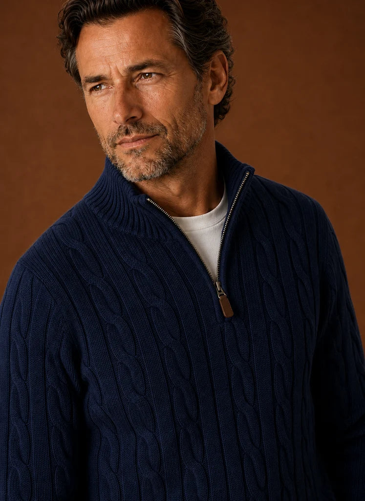 Men's Cable Knit Quarter-Zip Sweater for Casual and Smart-Casual Wear 3