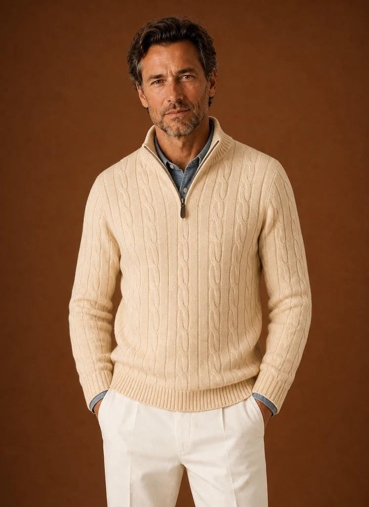 Men's Cable Knit Quarter-Zip Sweater for Casual and Smart-Casual Wear 4