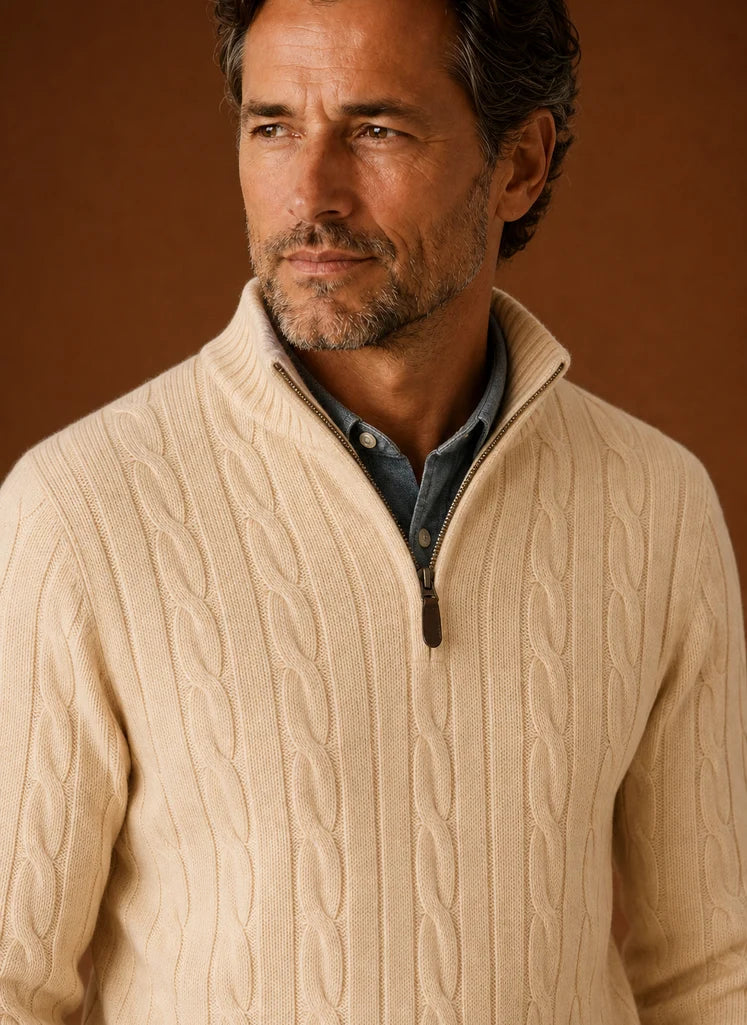 Men's Cable Knit Quarter-Zip Sweater for Casual and Smart-Casual Wear 7