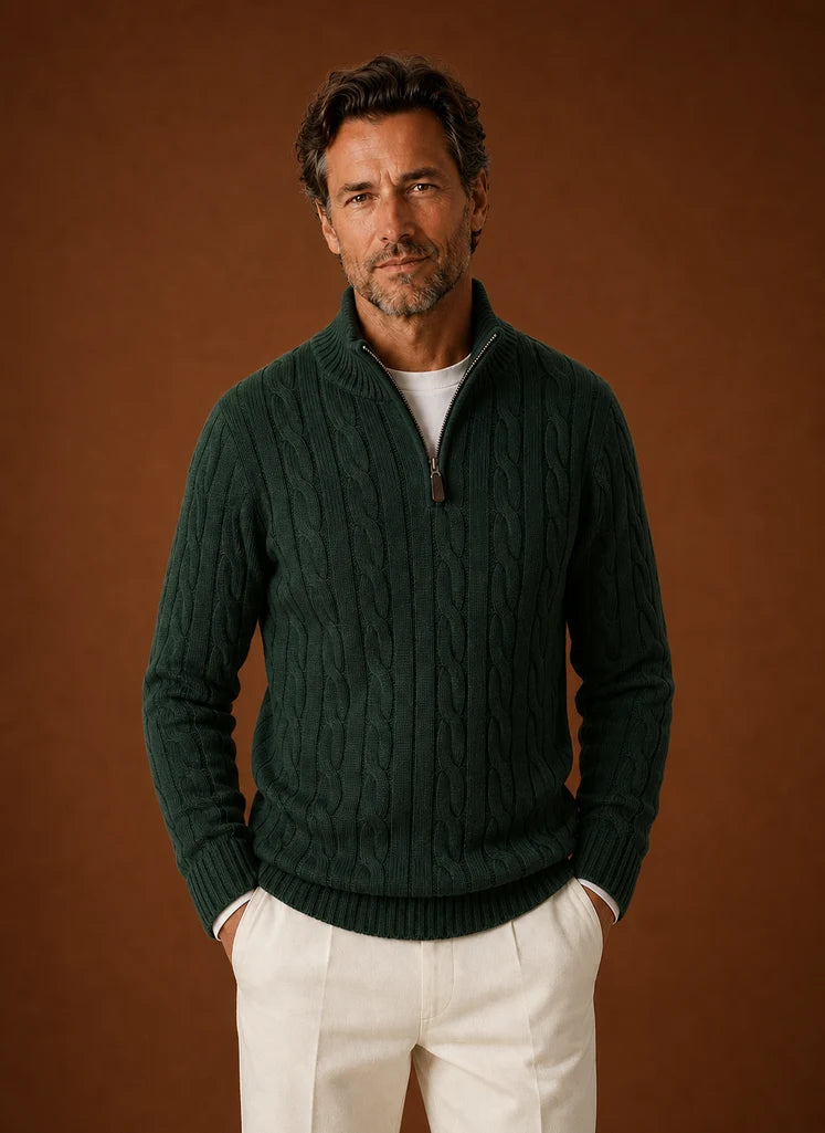 Men's Cable Knit Quarter-Zip Sweater for Casual and Smart-Casual Wear 8