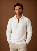 Men's Cable Knit Quarter Zip Sweater with Structured Collar 0