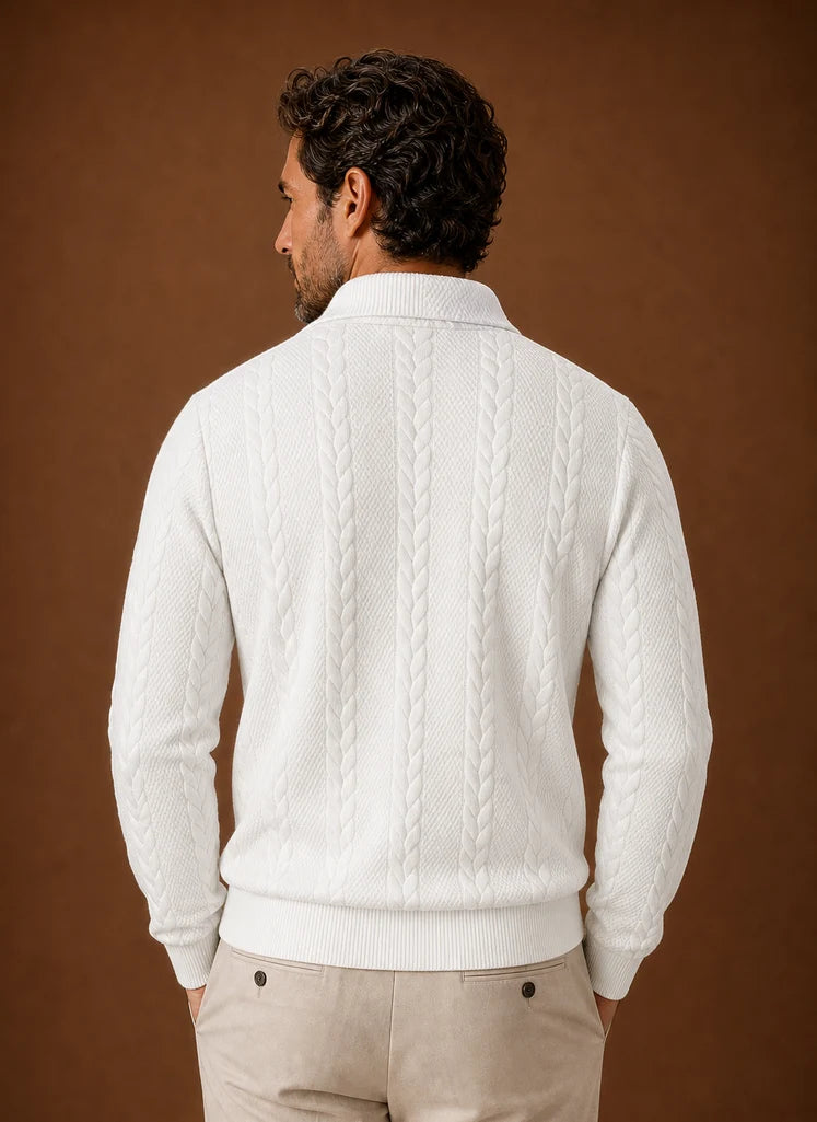 Men's Cable Knit Quarter Zip Sweater with Structured Collar 2