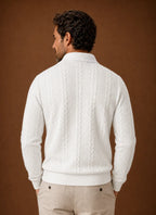 Men's Cable Knit Quarter Zip Sweater with Structured Collar 2