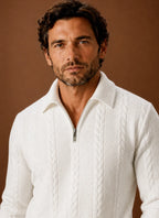 Men's Cable Knit Quarter Zip Sweater with Structured Collar 3