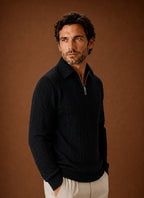 Men's Cable Knit Quarter Zip Sweater with Structured Collar 5