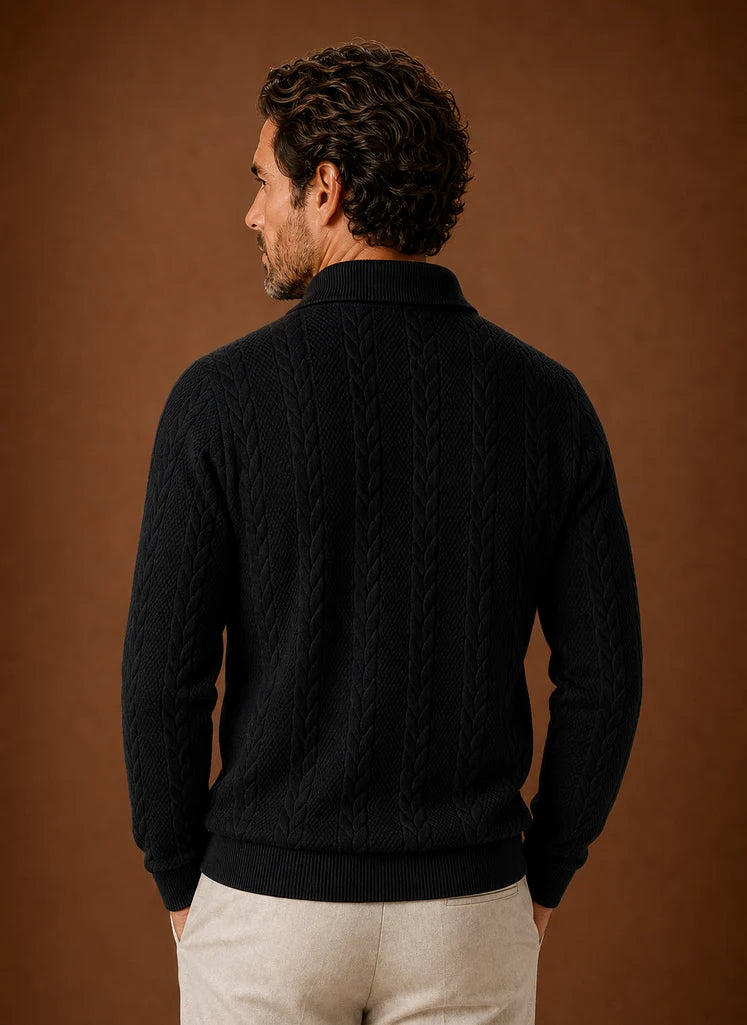 Men's Cable Knit Quarter Zip Sweater with Structured Collar 7