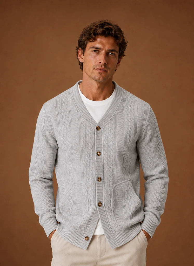 Men's Cable Knit V-Neck Button Cardigan Sweater 0