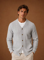 Men's Cable Knit V-Neck Button Cardigan Sweater 0