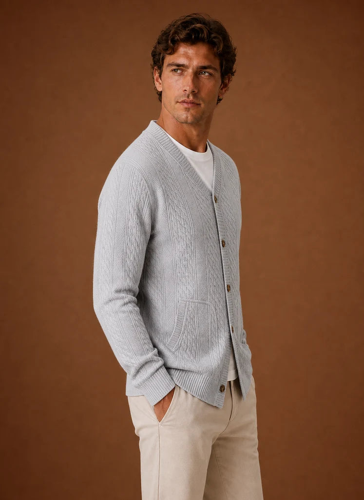 Men's Cable Knit V-Neck Button Cardigan Sweater 1