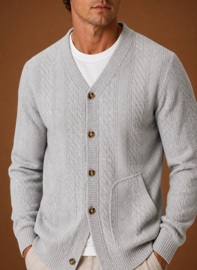 Men's Cable Knit V-Neck Button Cardigan Sweater 2