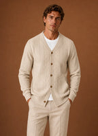 Men's Cable Knit V-Neck Button Cardigan Sweater 4