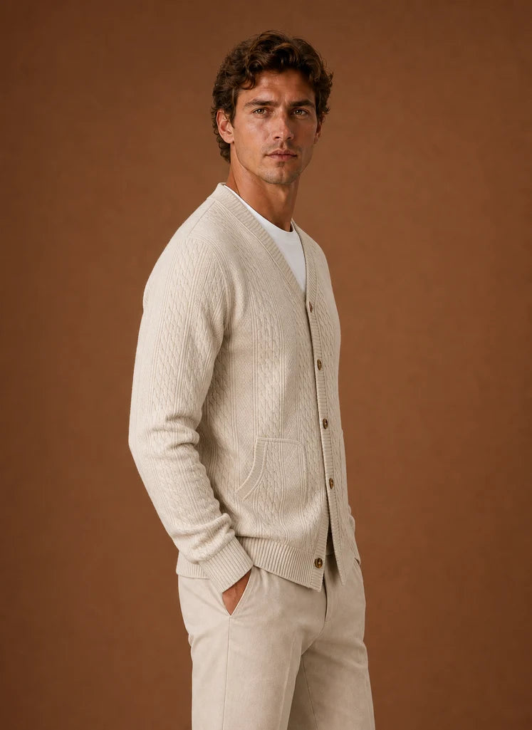 Men's Cable Knit V-Neck Button Cardigan Sweater 5