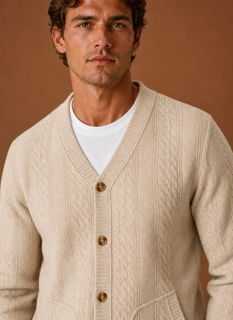 Men's Cable Knit V-Neck Button Cardigan Sweater 7