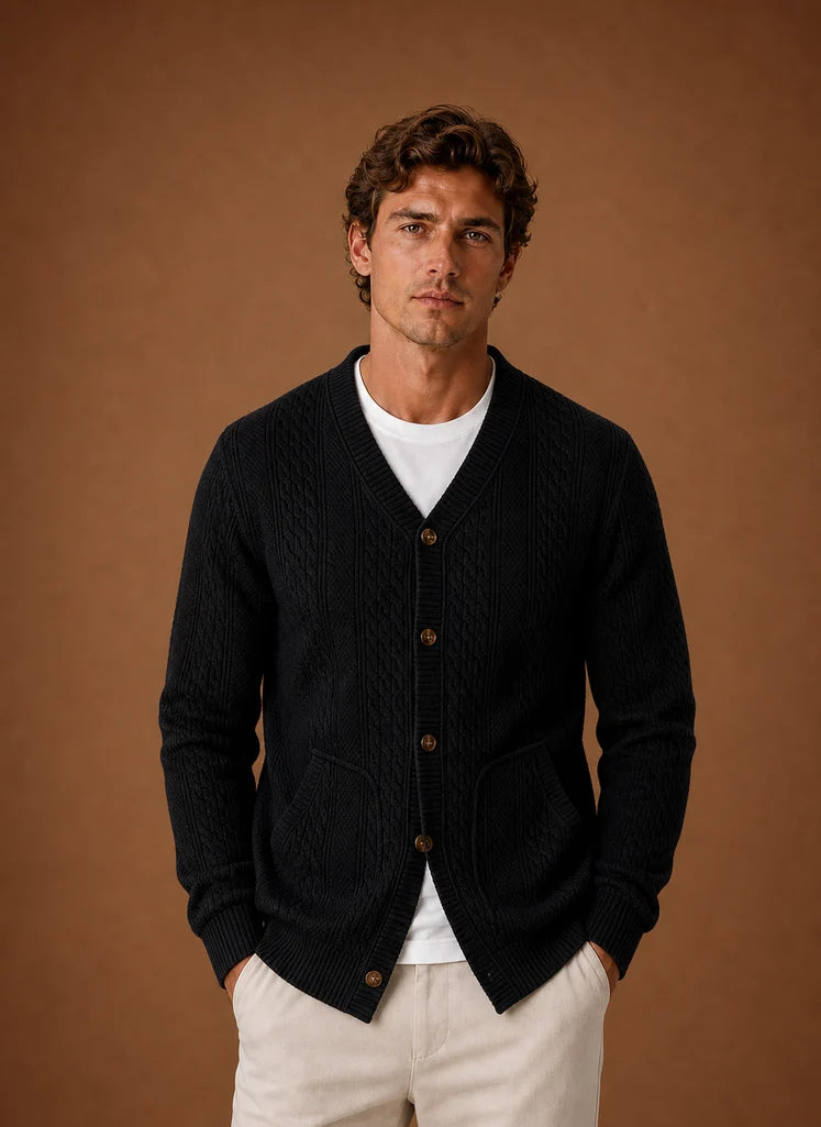 Men's Cable Knit V-Neck Button Cardigan Sweater 8