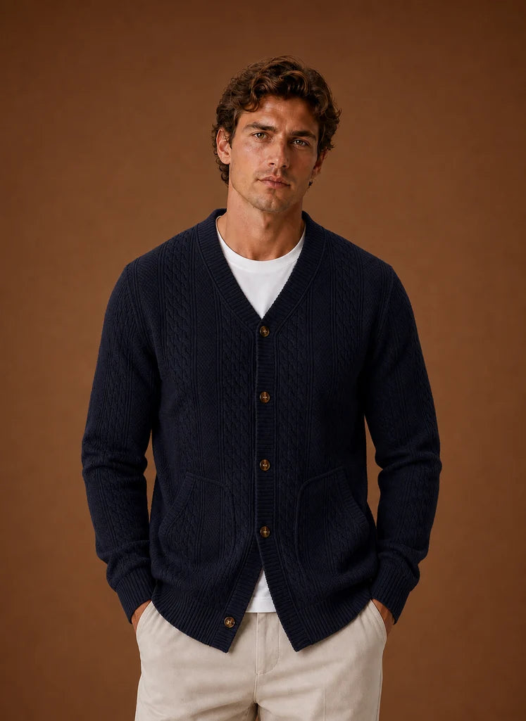 Men's Cable Knit V-Neck Button Cardigan Sweater 9