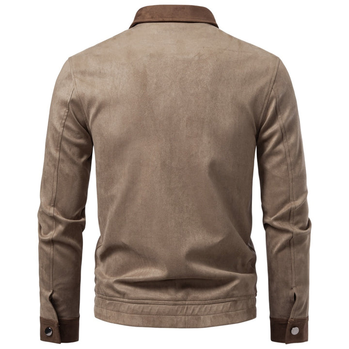 Men's casual zip-up jacket featuring a stylish contrast collar and a soft suede-style finish, perfect for everyday wear. 1