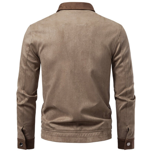 Men's casual zip-up jacket featuring a stylish contrast collar and a soft suede-style finish, perfect for everyday wear. 1