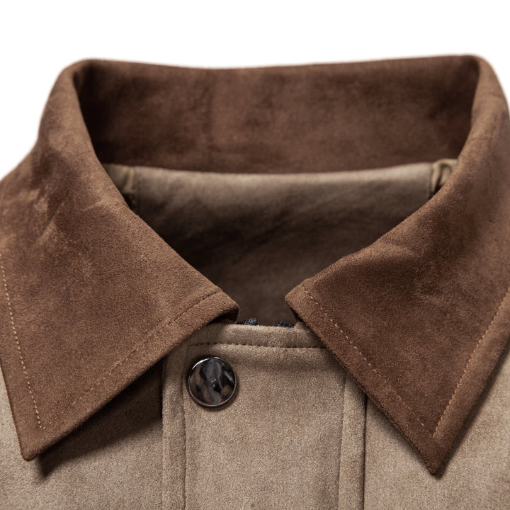 Men's casual zip-up jacket featuring a stylish contrast collar and a soft suede-style finish, perfect for everyday wear. 2