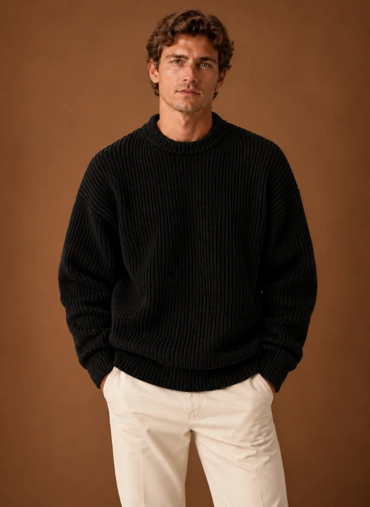Men's Chunky Knit Crewneck Sweater in Relaxed Fit for Fall & Winter 0