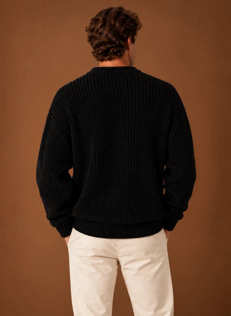 Men's Chunky Knit Crewneck Sweater in Relaxed Fit for Fall & Winter 2