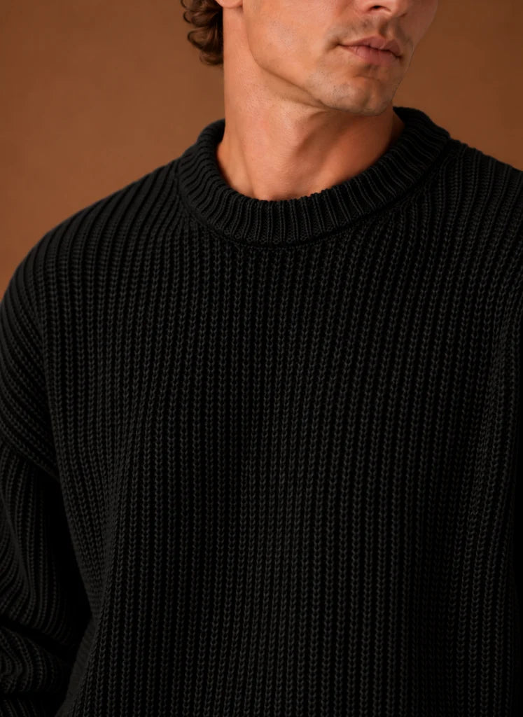Men's Chunky Knit Crewneck Sweater in Relaxed Fit for Fall & Winter 3